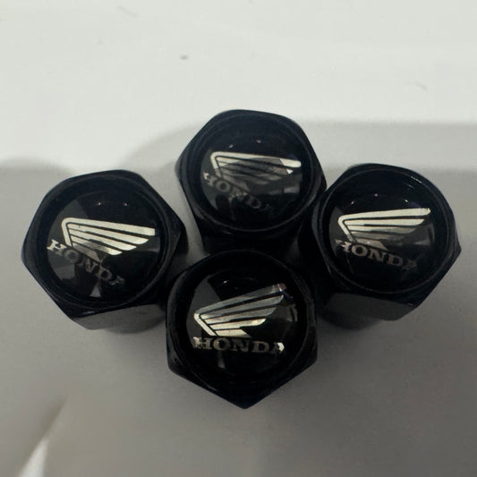 Honda Wing Silver Valve Caps - Black