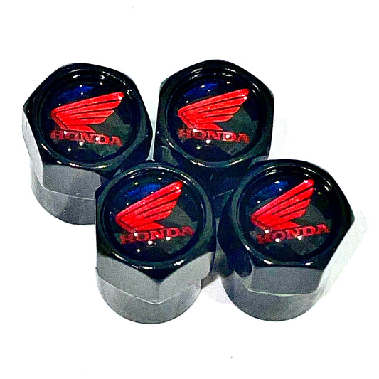 Honda Wing Red Valve Caps - Black