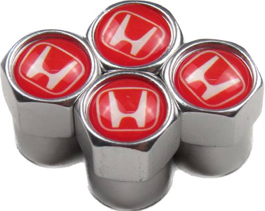 Honda Red Valve Caps - Silver