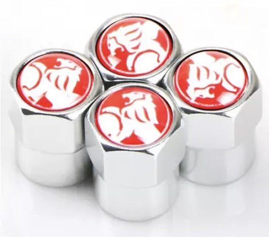 Holden Valve Caps - Silver/Red